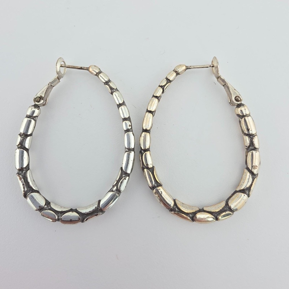 BRIGHTON 'Pebble' Ellipse Hoop Earrings River Rock Dangle Drop Silver Plate 1.5"